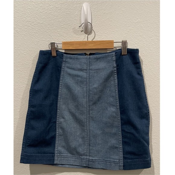FREE PEOPLE Two Tone Patchwork Denim Mini Skirt - Picture 3 of 5